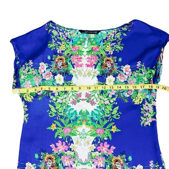 Zara Floral Dress Womens Size XS Shift Vivid Blue Multicolor Silky Colorful - Picture 7 of 8